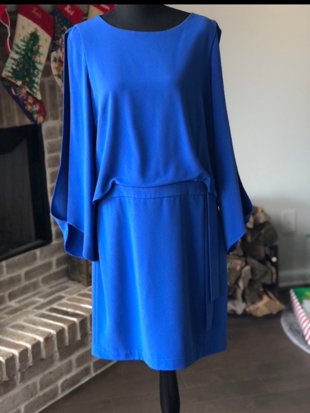 HALSTON Women's Long Slit Sleeve Crepe Dress Ultramarine 10 Evening Date Party